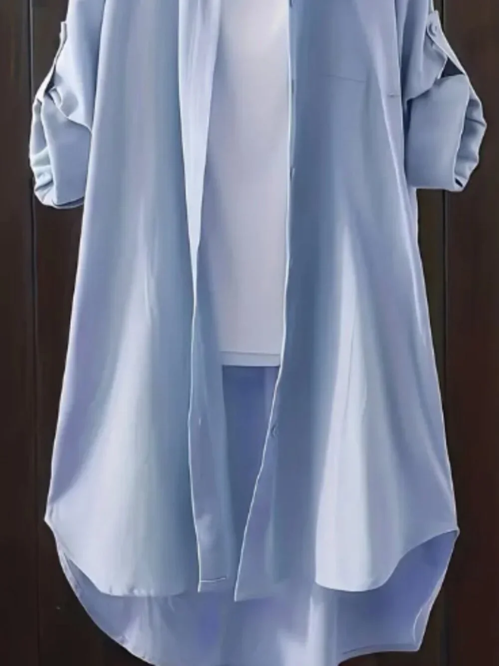 Women's Solid Color Long Sleeve Button Front Shirt with Patch Pocket Casual